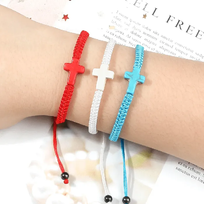 Lords Guidance Bracelets Braided Christian Bracelet with Matching Color Cross Charm