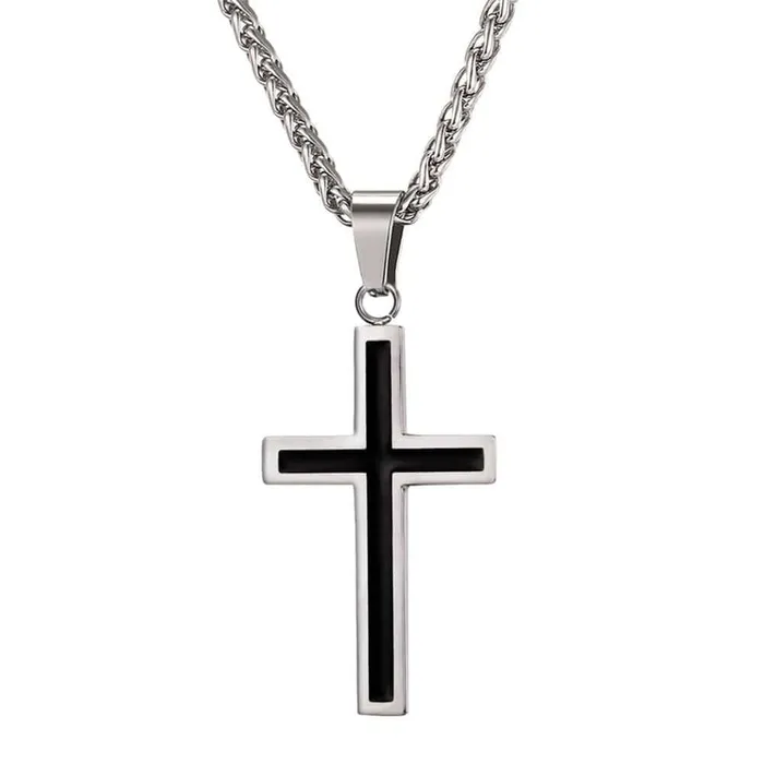 Lords Guidance Mens Christian Necklace brBlack And Silver Necklaces