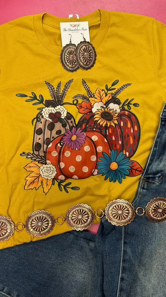 LUCKY AND BLESSED LIFE Earrings FALL PUMPKINS TEE MUSTARD