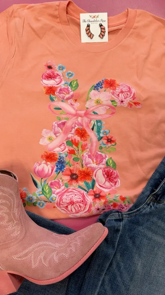 LUCKY AND BLESSED LIFE Rings FLORAL EASTER BUNNY TEE SUNSET