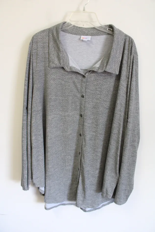 LuLaRoe LuLaRoe Gray Patterned button Down Shirt 3XL Earrings