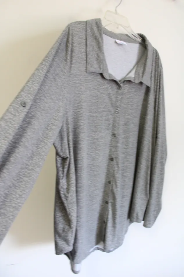 LuLaRoe LuLaRoe Gray Patterned button Down Shirt 3XL Earrings