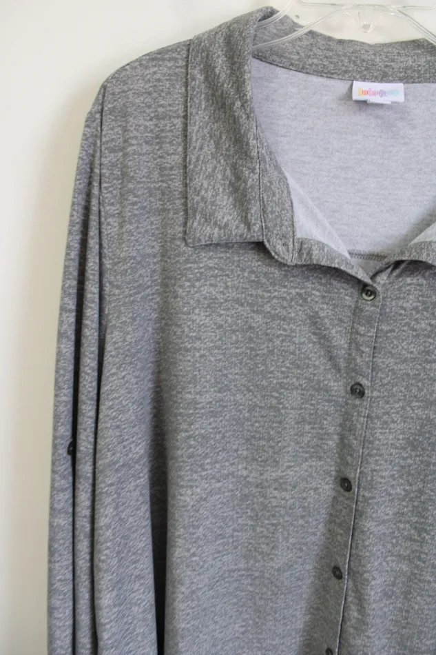 LuLaRoe LuLaRoe Gray Patterned button Down Shirt 3XL Earrings