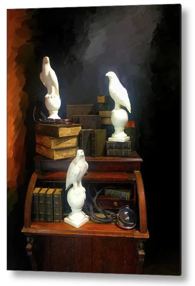Luma Earrings Wizards Library Metal Print