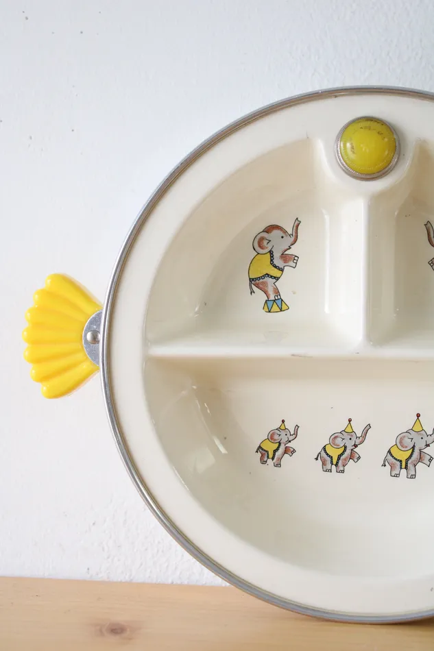 Majestic Necklaces Majestic Vintage 1950s Ceramic Metal Baby Food Warming Divided Dish