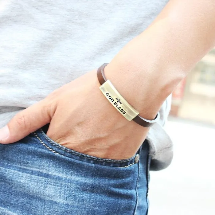 Mens Cross Bracelet br God Bless Lords Guidance Bracelets