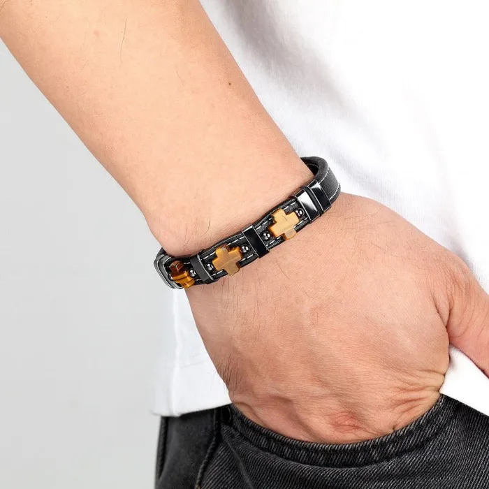 Mens Cross Bracelet br Natural Stone Lords Guidance Bracelets