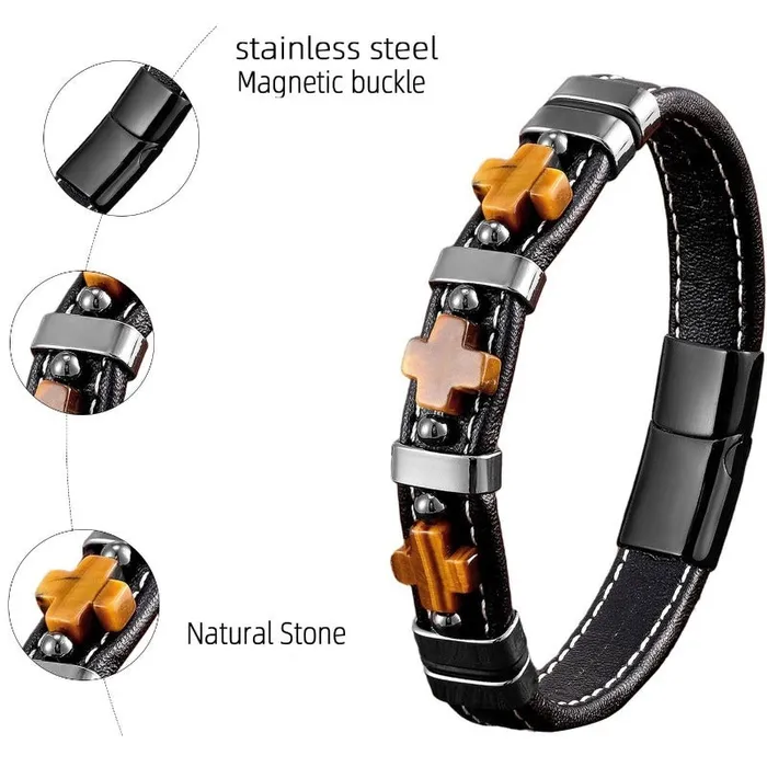Mens Cross Bracelet br Natural Stone Lords Guidance Bracelets