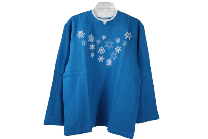 Metropolitan Blue Snowflake Embroidered Sweatshirt M Metropolitan Rings