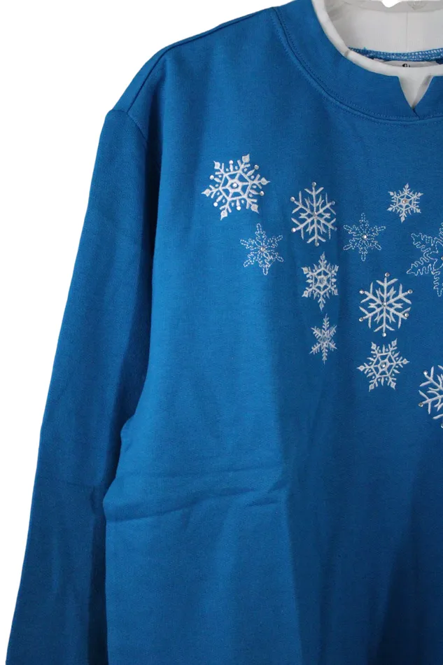 Metropolitan Blue Snowflake Embroidered Sweatshirt M Metropolitan Rings