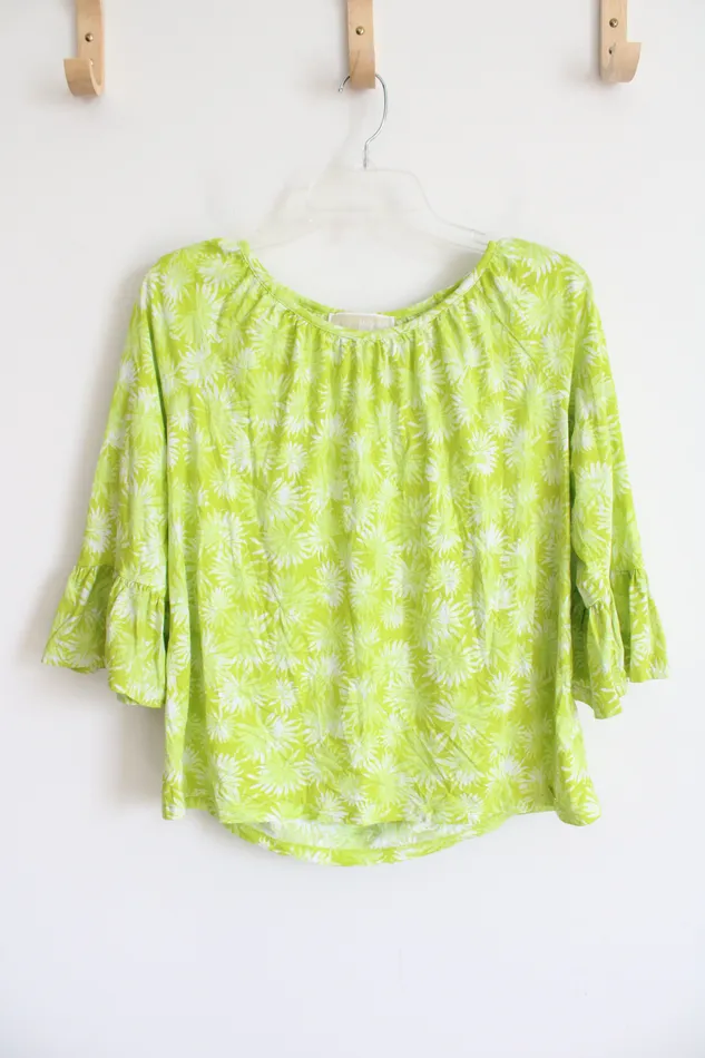 Michael Kors Michael Kors Lime Green Patterned Flare Sleeve Top M Earrings