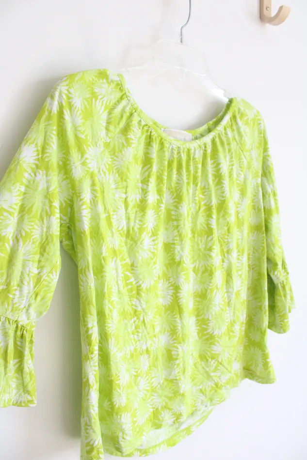 Michael Kors Michael Kors Lime Green Patterned Flare Sleeve Top M Earrings