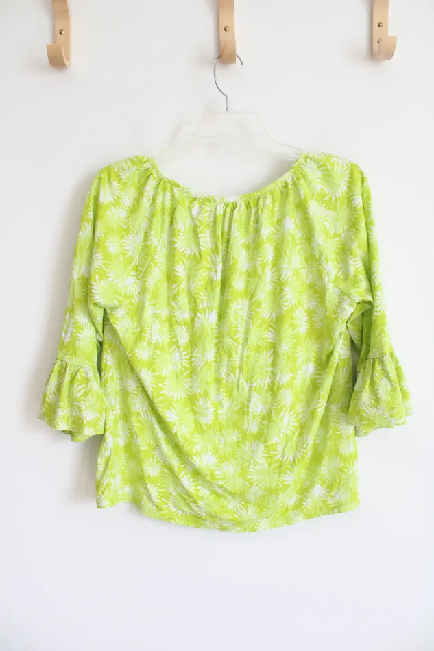 Michael Kors Michael Kors Lime Green Patterned Flare Sleeve Top M Earrings