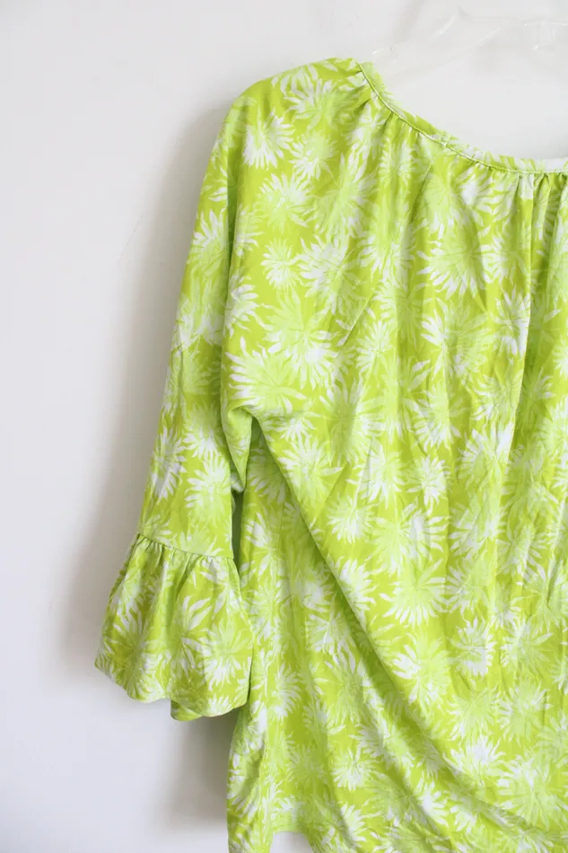 Michael Kors Michael Kors Lime Green Patterned Flare Sleeve Top M Earrings