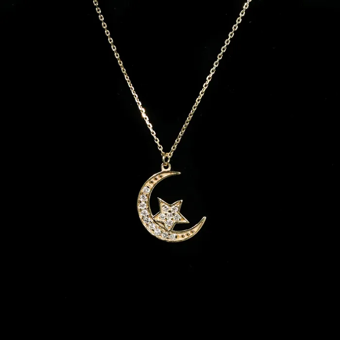 Midas Chain Necklaces 14k Yellow Gold Diamond Crescent Moon and Star Necklace Midas Chain Necklaces 14k Yellow Gold Diamond Crescent Moon and Star Necklace