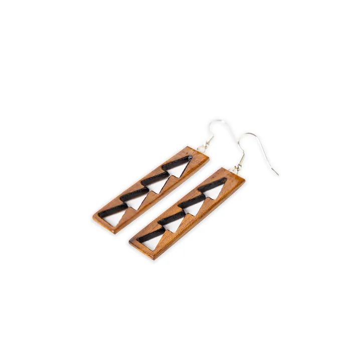 Mini Rectangle Koa Cutour Earrings HAWAIIANACCES Earrings