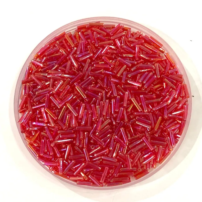 Miyuki Bugles size 6mm 0254 Transparent Red AB 10 grams Peppy Beads Earrings