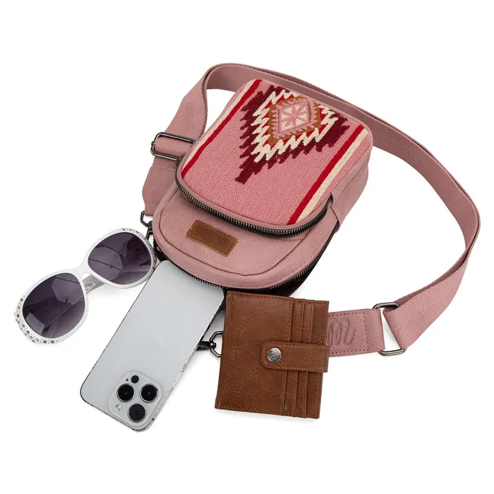 MONTANA WEST Earrings Wrangler Southwestern Knitted Sling Bag Hot Pink