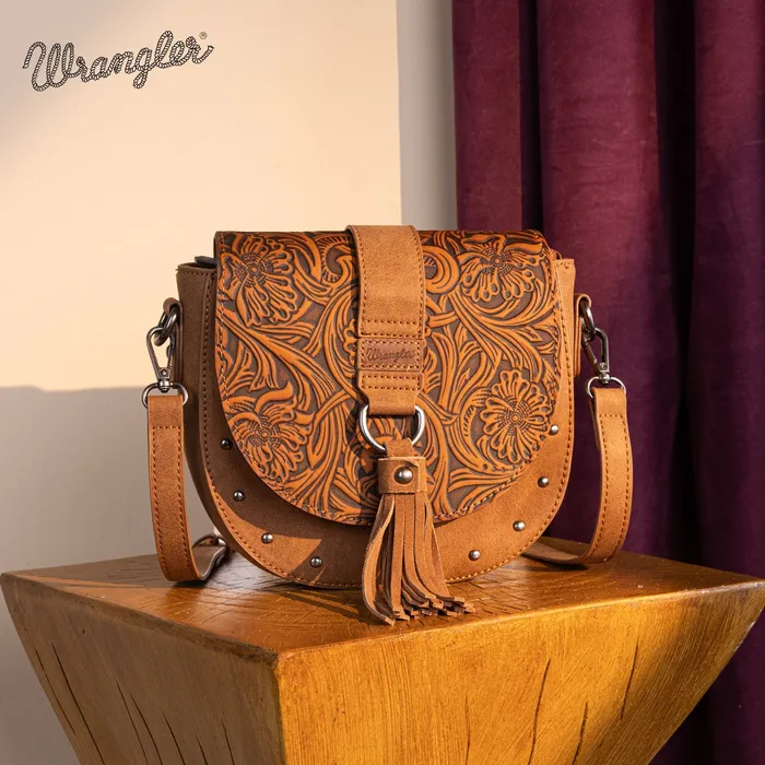 MONTANA WEST Earrings Wrangler Western Tooled Saddle Bag Crossbody Brown