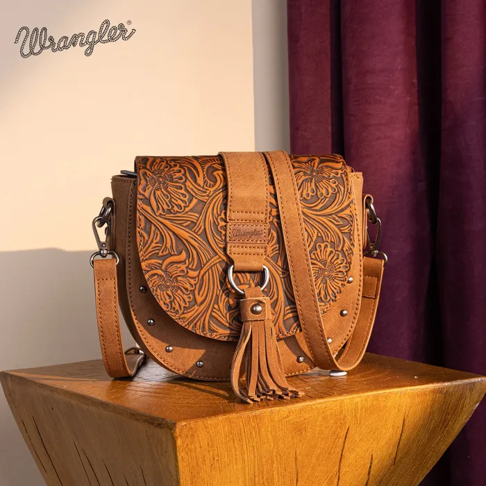 MONTANA WEST Earrings Wrangler Western Tooled Saddle Bag Crossbody Brown