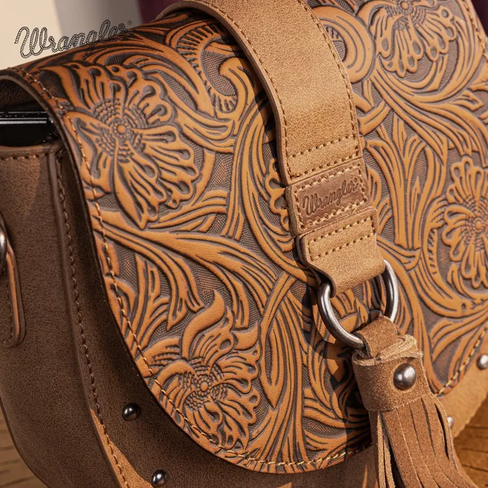 MONTANA WEST Earrings Wrangler Western Tooled Saddle Bag Crossbody Brown