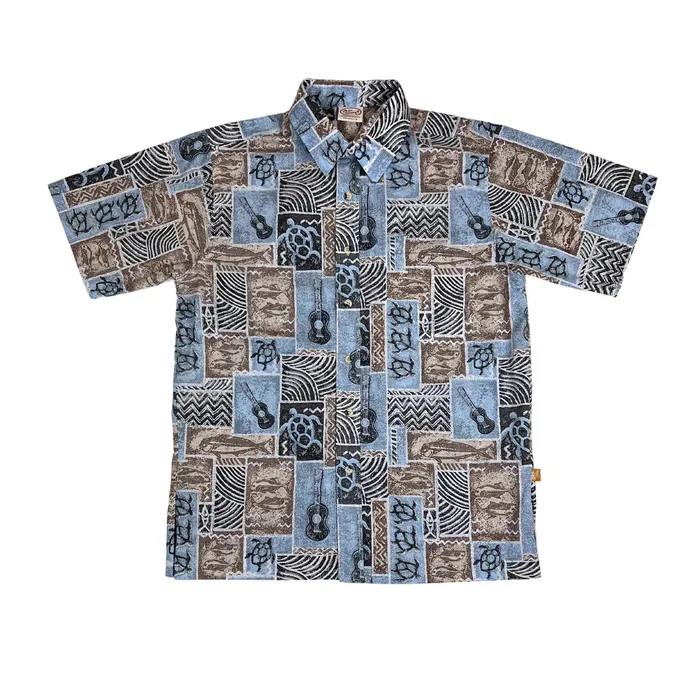 MRHAWAII Rings Go Barefoot Ukulele Tapa Mens Aloha Shirt