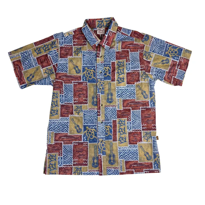 MRHAWAII Rings Go Barefoot Ukulele Tapa Mens Aloha Shirt