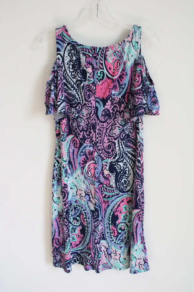 MSK Purple Paisley Cold Shoulder Dress M MSK Earrings