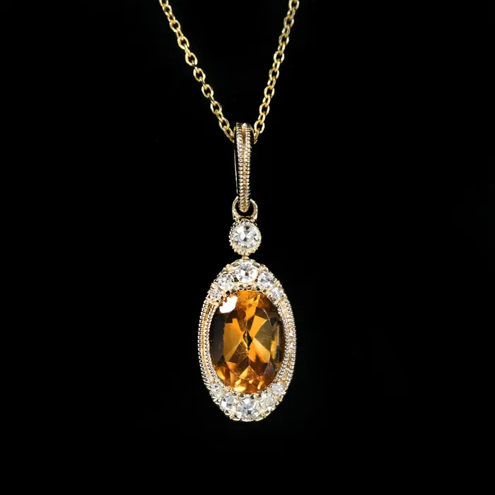 Necklaces 14K Yellow Gold 070 Carat Citrine and Diamond Necklace Diamond South Necklaces 14K Yellow Gold 070 Carat Citrine and Diamond Necklace Diamond South