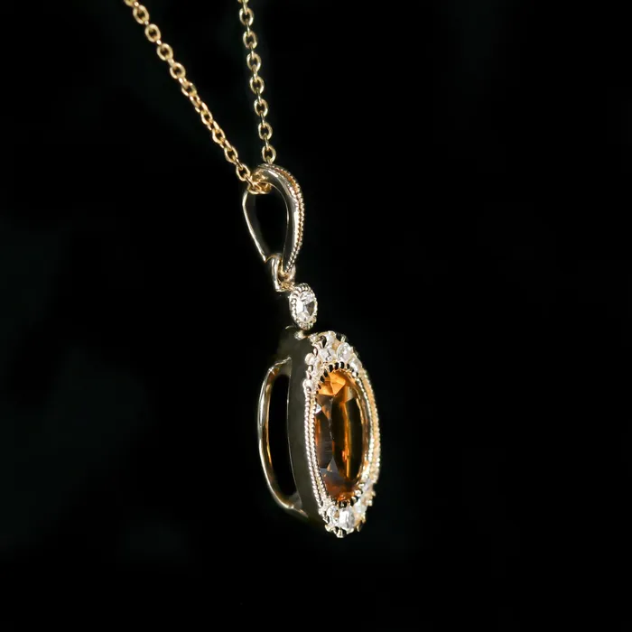 Necklaces 14K Yellow Gold 070 Carat Citrine and Diamond Necklace Diamond South