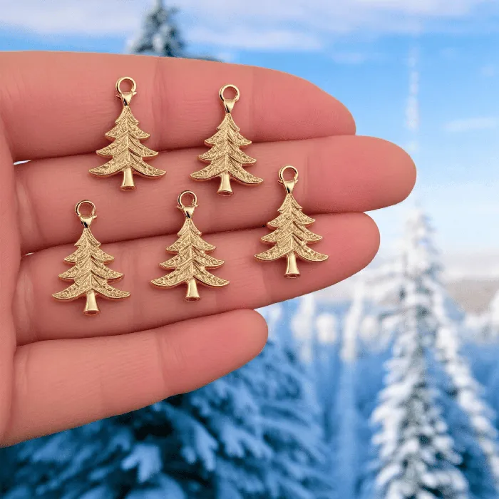 Necklaces 24Kt Gold Plated Christmas Tree Charms 5 pcs in a pack Christmas Collection Charms Peppy Beads Necklaces 24Kt Gold Plated Christmas Tree Charms 5 pcs in a pack Christmas Collection Charms Peppy Beads
