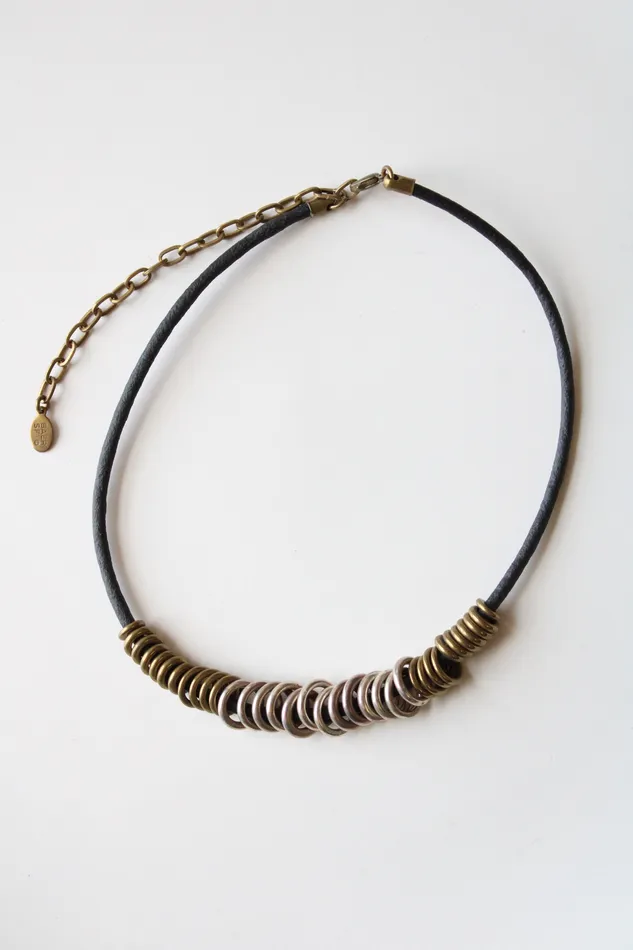 Necklaces Baer SF Baer SF Black Cord Bronze Ring Necklace