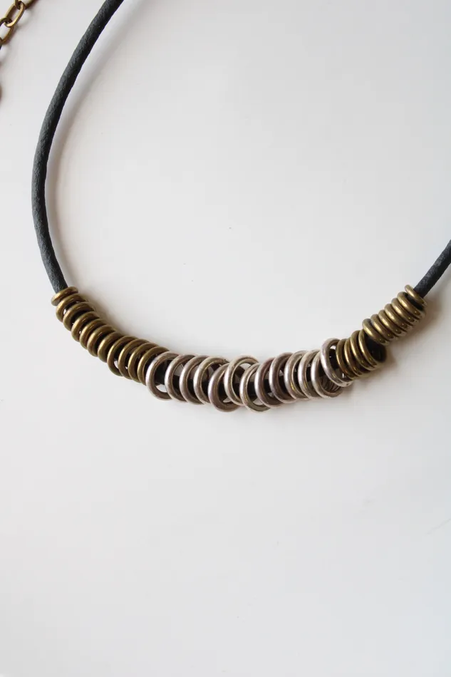 Necklaces Baer SF Baer SF Black Cord Bronze Ring Necklace