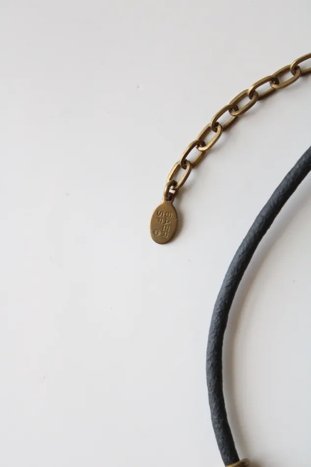 Necklaces Baer SF Baer SF Black Cord Bronze Ring Necklace
