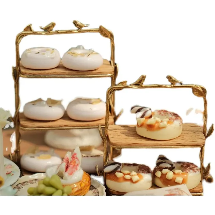 Necklaces DSER Dollhouse Furniture Accessories Three Tiered Canary Dessert Rack Miniature Kitchen Table Decor Toy for 16 Scale Models