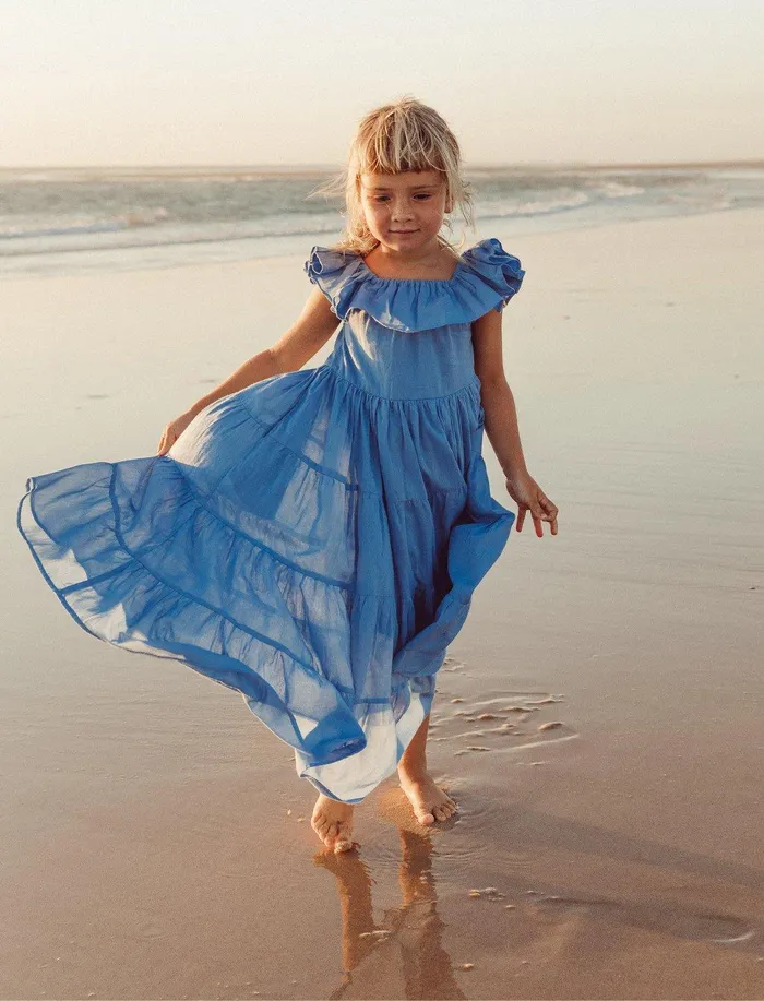 Necklaces Erika Pea Rita Off the Shoulder Ruffled Tiered Little Girls Dress