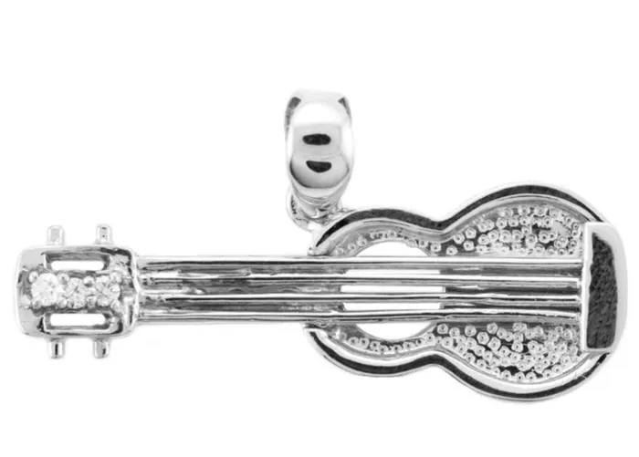 Necklaces Island Fine Jewelry Sterling Silver Ukulele Pendant with Cubic Zirconia Accents