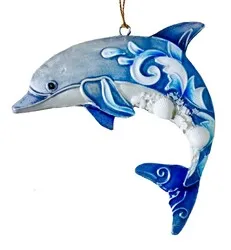Necklaces KUBLACRAFTS Kubla Crafts Enameled Metal Dolphin with Shells Holiday Ornament Necklaces KUBLACRAFTS Kubla Crafts Enameled Metal Dolphin with Shells Holiday Ornament