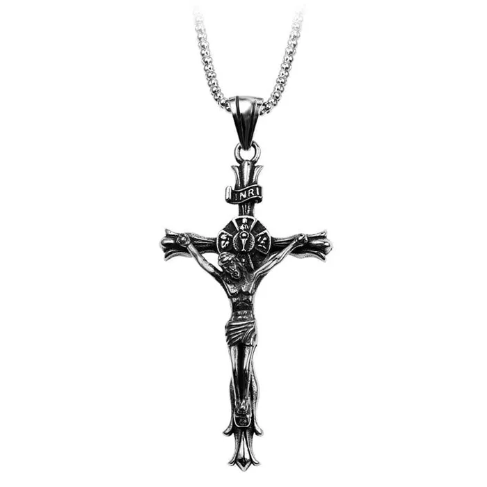 Necklaces Mens Christian Necklace br INRI Antique Cross Lords Guidance