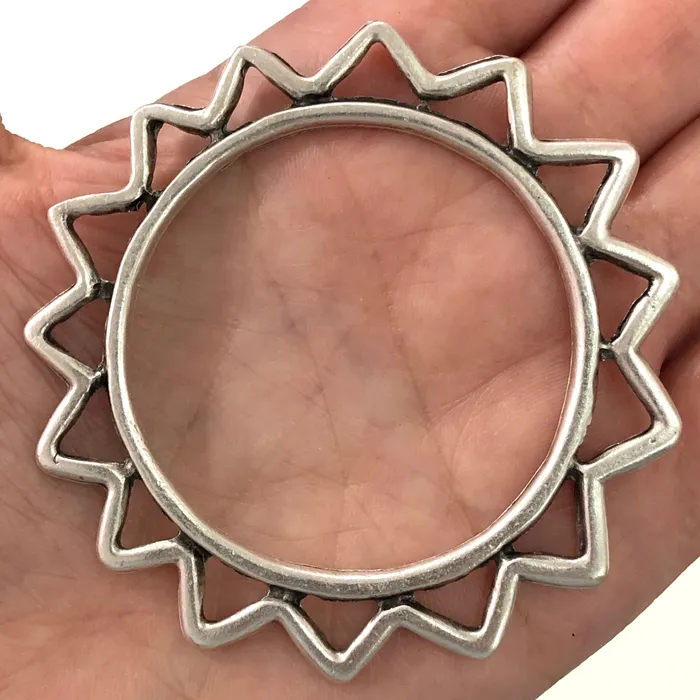 Necklaces Peppy Beads Antique Silver Plated Large Sun Pendant Large Silver Sun Pendant 66mm Necklaces Peppy Beads Antique Silver Plated Large Sun Pendant Large Silver Sun Pendant 66mm