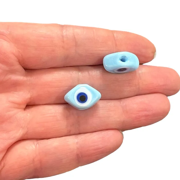 Necklaces Peppy Beads Hand Made Murano Glass Baby Blue Evil Eye Charm