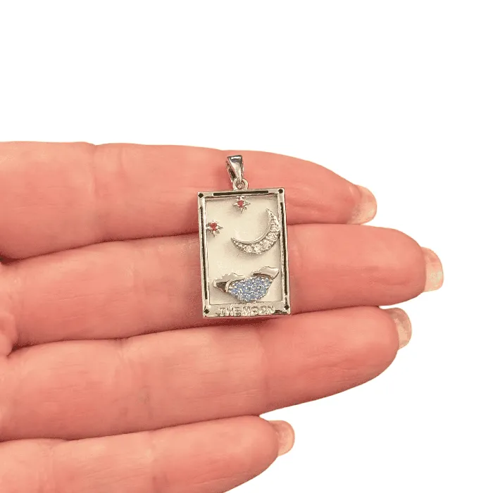 Necklaces Peppy Beads The Moon Tarot Pendant Waterproof Stainless Steel CZ Pendant With Attached Bail Necklaces Peppy Beads The Moon Tarot Pendant Waterproof Stainless Steel CZ Pendant With Attached Bail