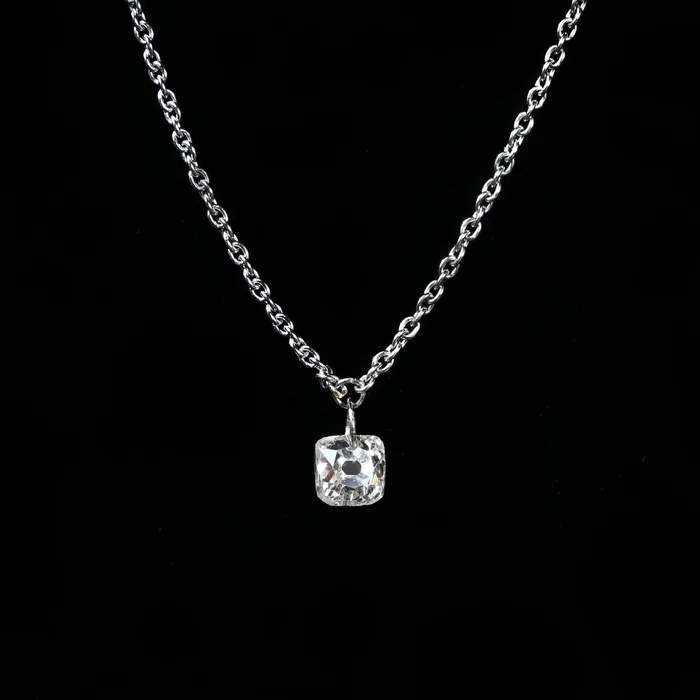 Necklaces PrinCut 18k White Gold 023 Carat Old Mine Cut Floating Diamond Necklace Necklaces PrinCut 18k White Gold 023 Carat Old Mine Cut Floating Diamond Necklace