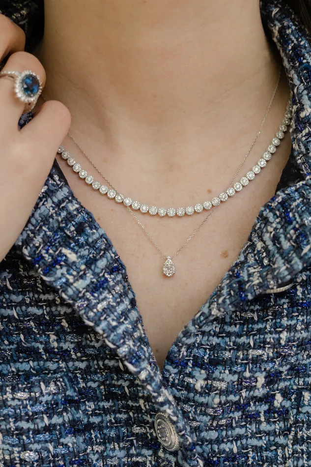 Necklaces RACHEL LYNN CHICAGO White Gold All The Way Rachel Scalloped Diamond 625cts Tennis Necklace