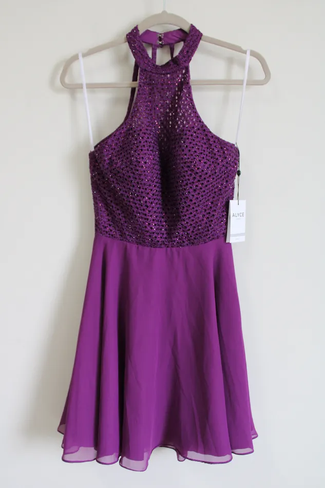 NEW Alyce Paris Purple Plum Chiffon 2652 Dress 6 Alyce Earrings