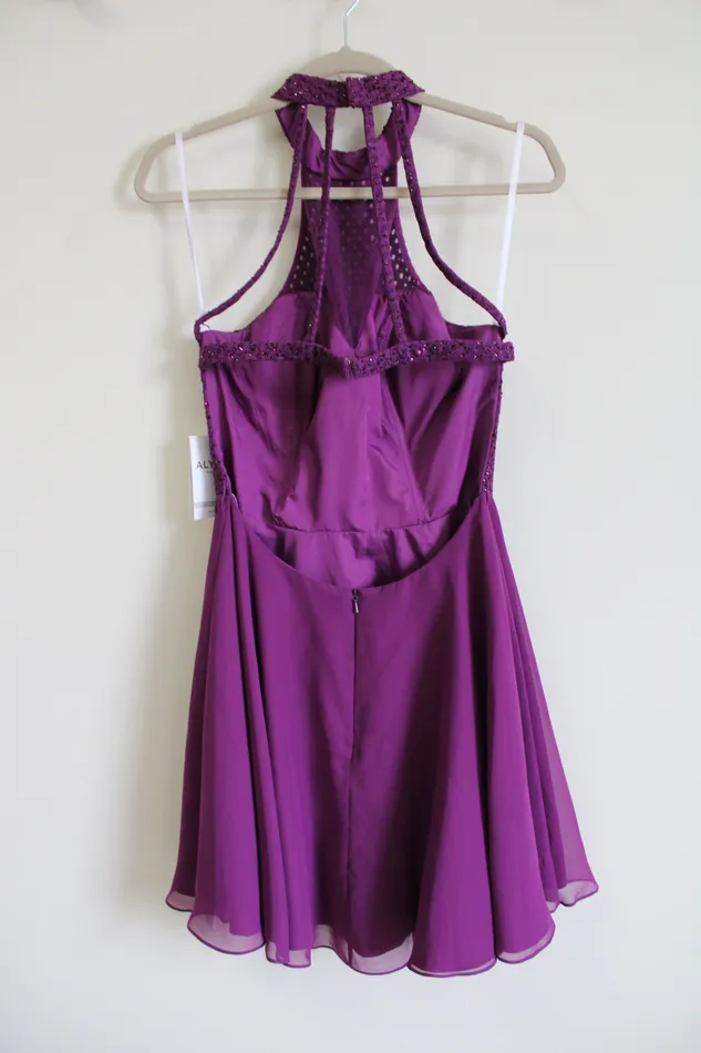 NEW Alyce Paris Purple Plum Chiffon 2652 Dress 6 Alyce Earrings