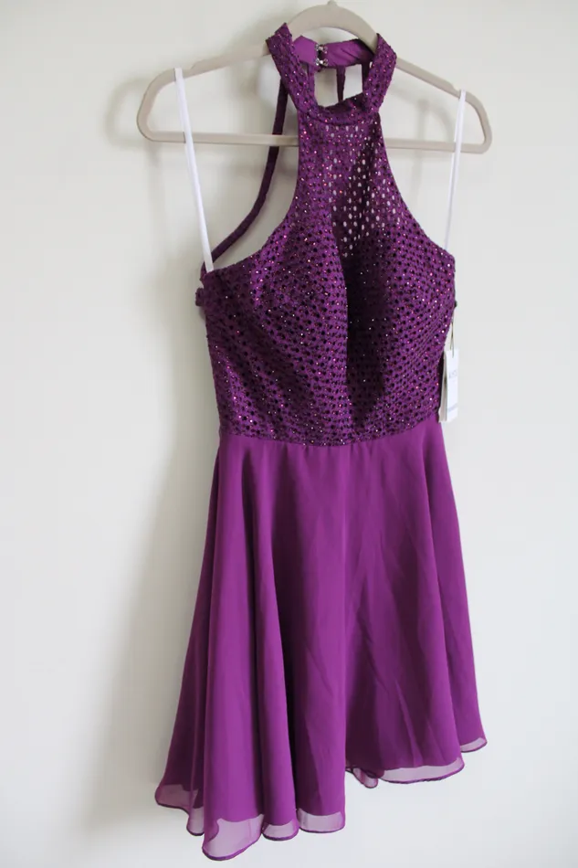 NEW Alyce Paris Purple Plum Chiffon 2652 Dress 6 Alyce Earrings