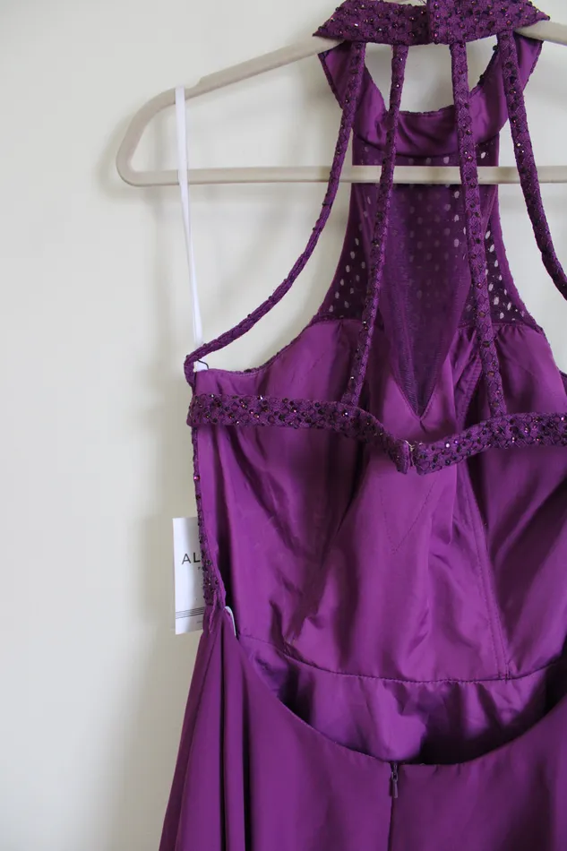 NEW Alyce Paris Purple Plum Chiffon 2652 Dress 6 Alyce Earrings