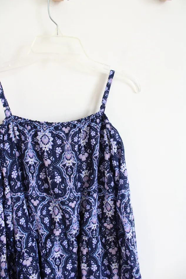NEW Childrens Place Blue Purple Patterned Cold Shoulder Dress Youth XL 14 Childrens Place Earrings