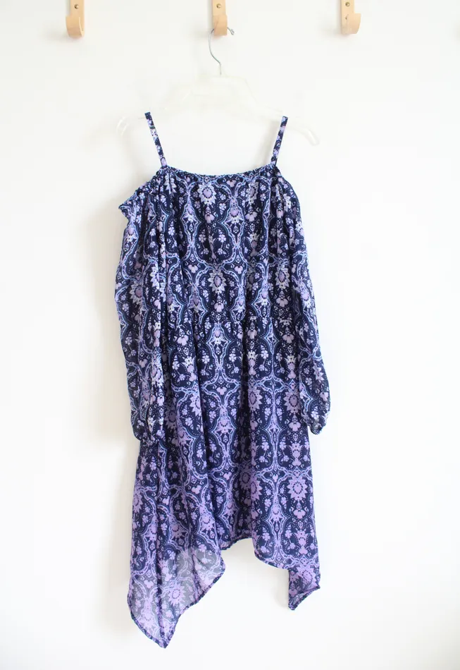 NEW Childrens Place Blue Purple Patterned Cold Shoulder Dress Youth XL 14 Childrens Place Earrings